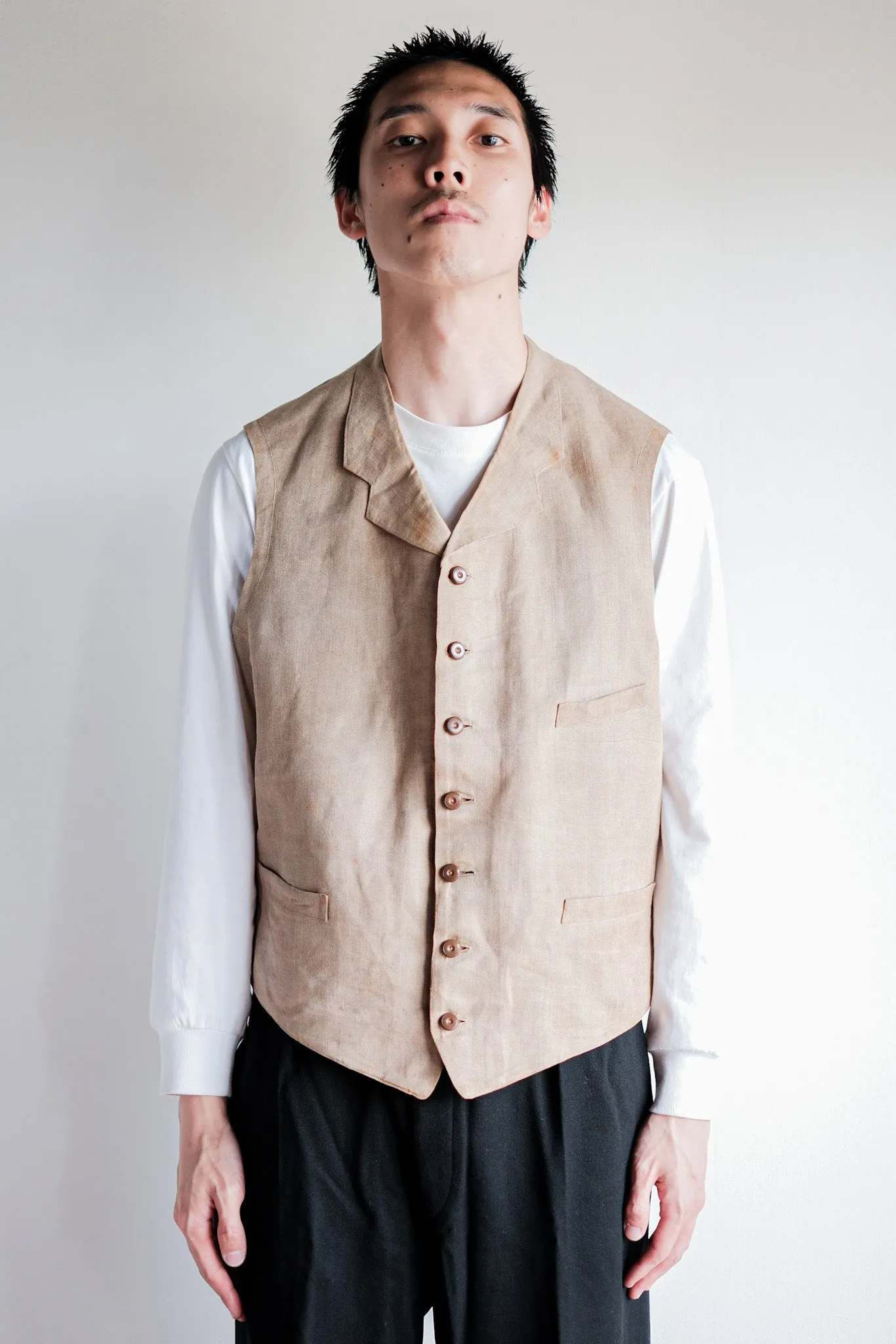 【~40's】French Vintage Linen Work Gilet