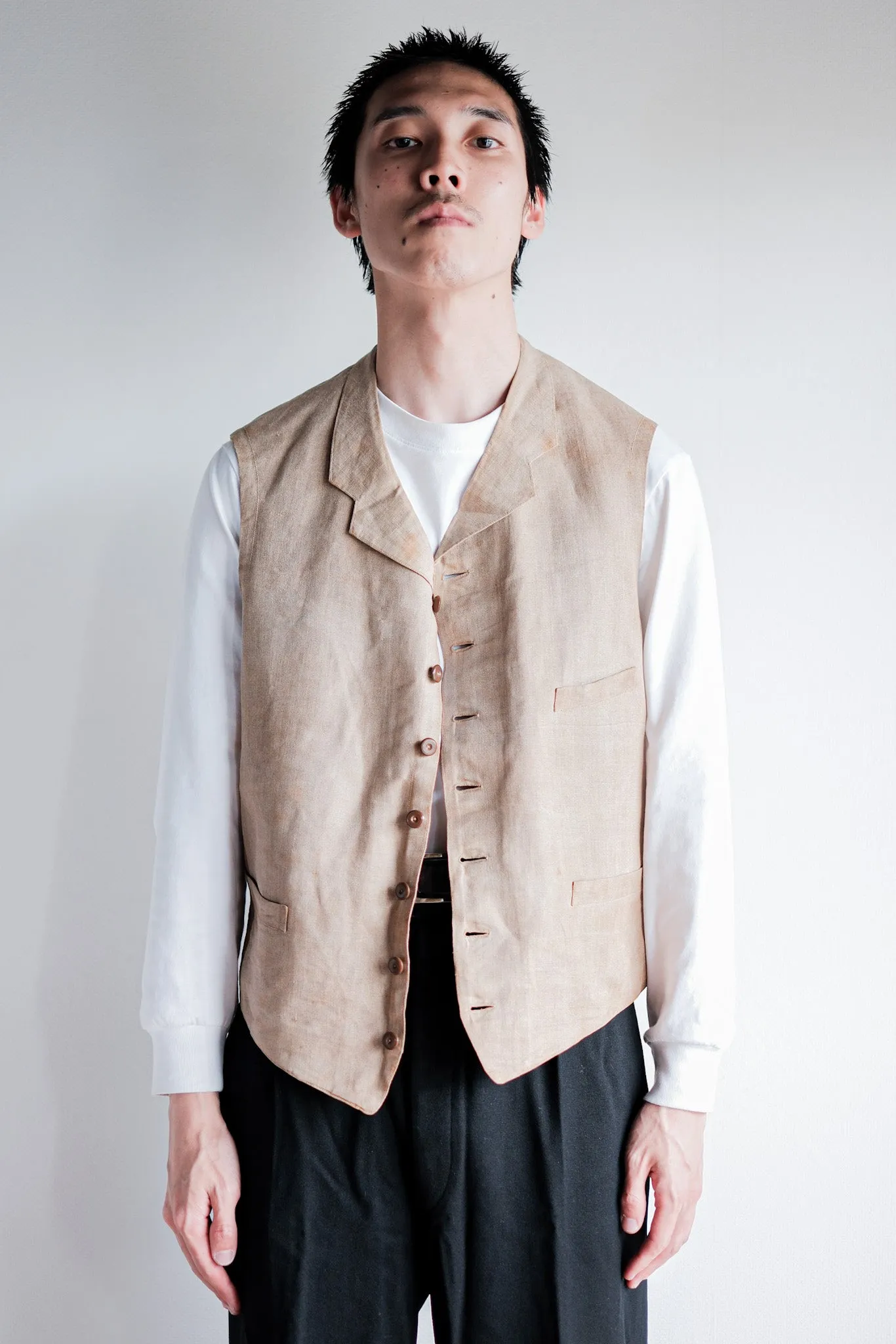 【~40's】French Vintage Linen Work Gilet