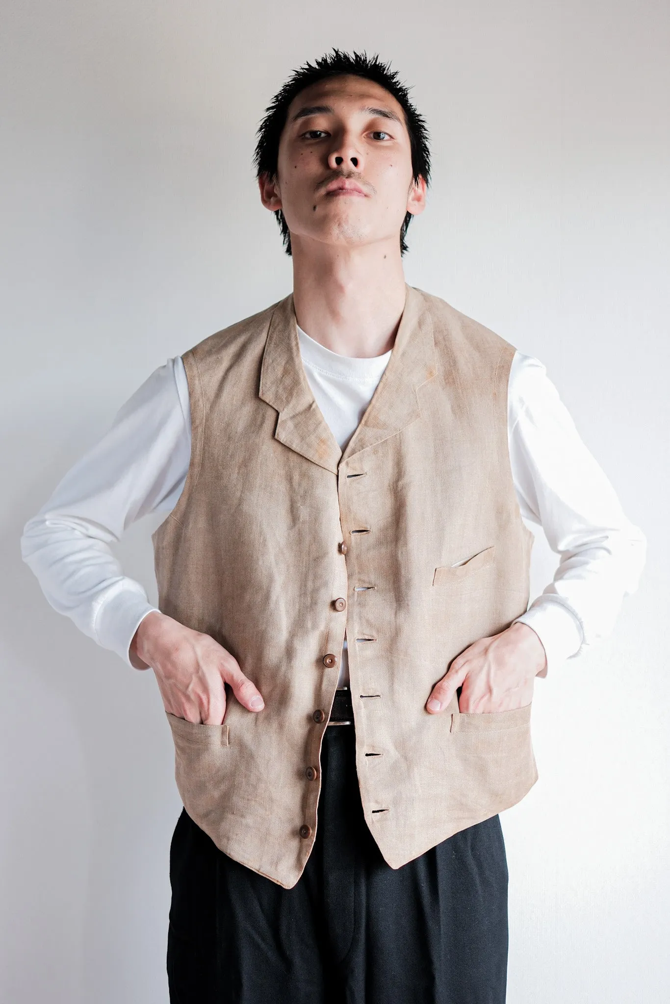 【~40's】French Vintage Linen Work Gilet