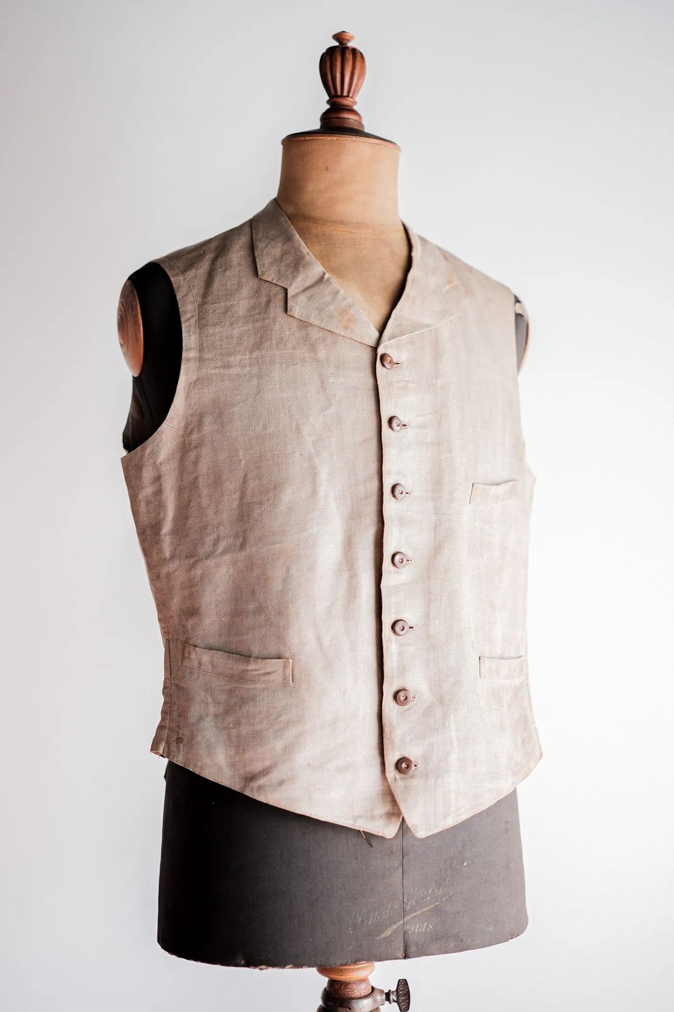 【~40's】French Vintage Linen Work Gilet