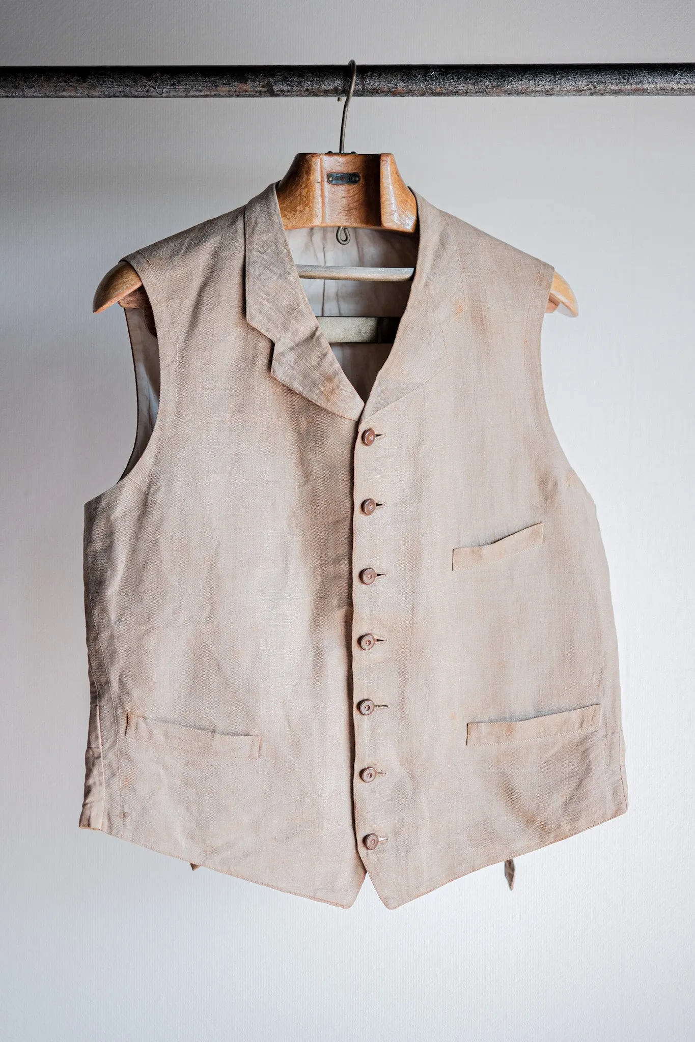 【~40's】French Vintage Linen Work Gilet