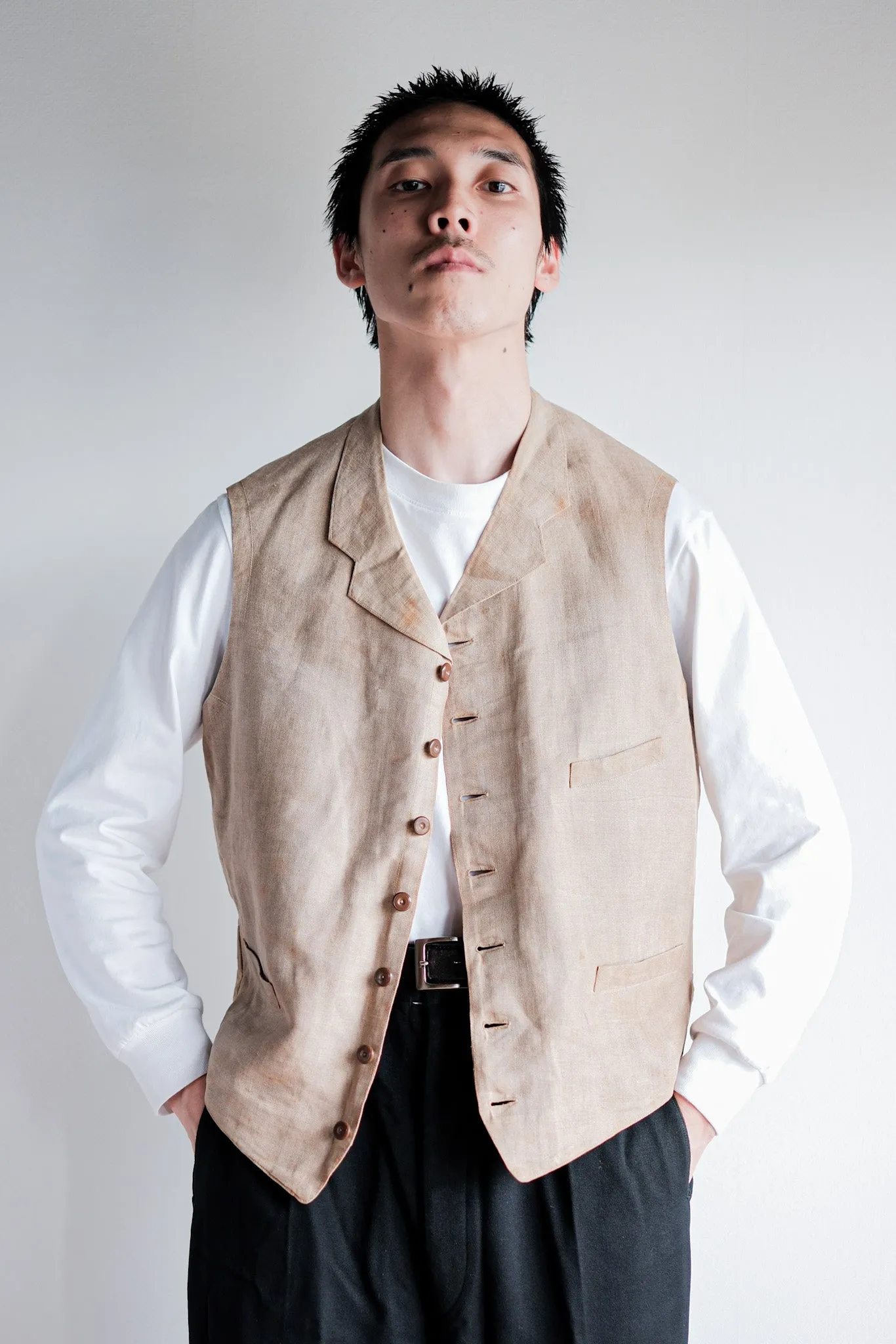 【~40's】French Vintage Linen Work Gilet