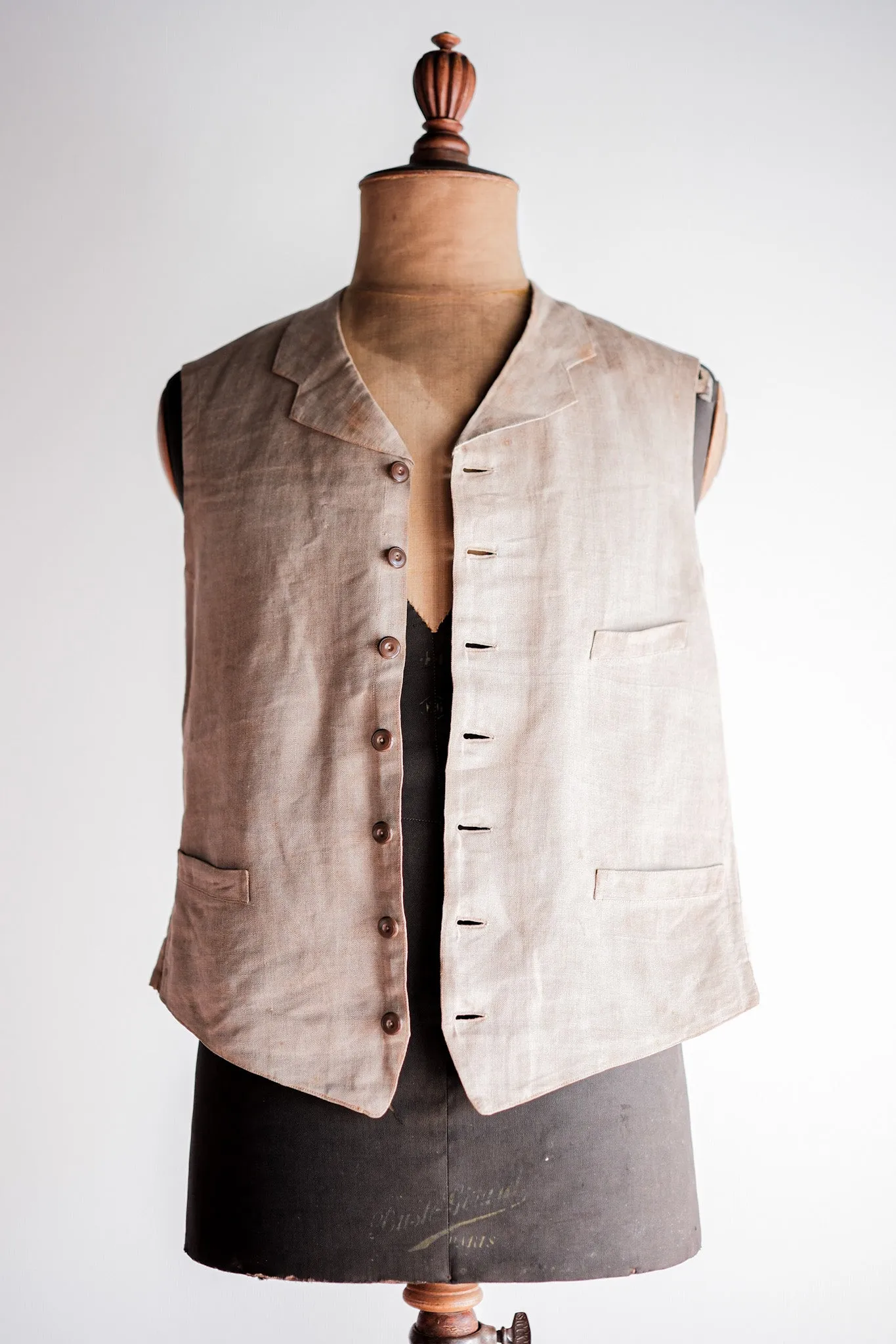 【~40's】French Vintage Linen Work Gilet