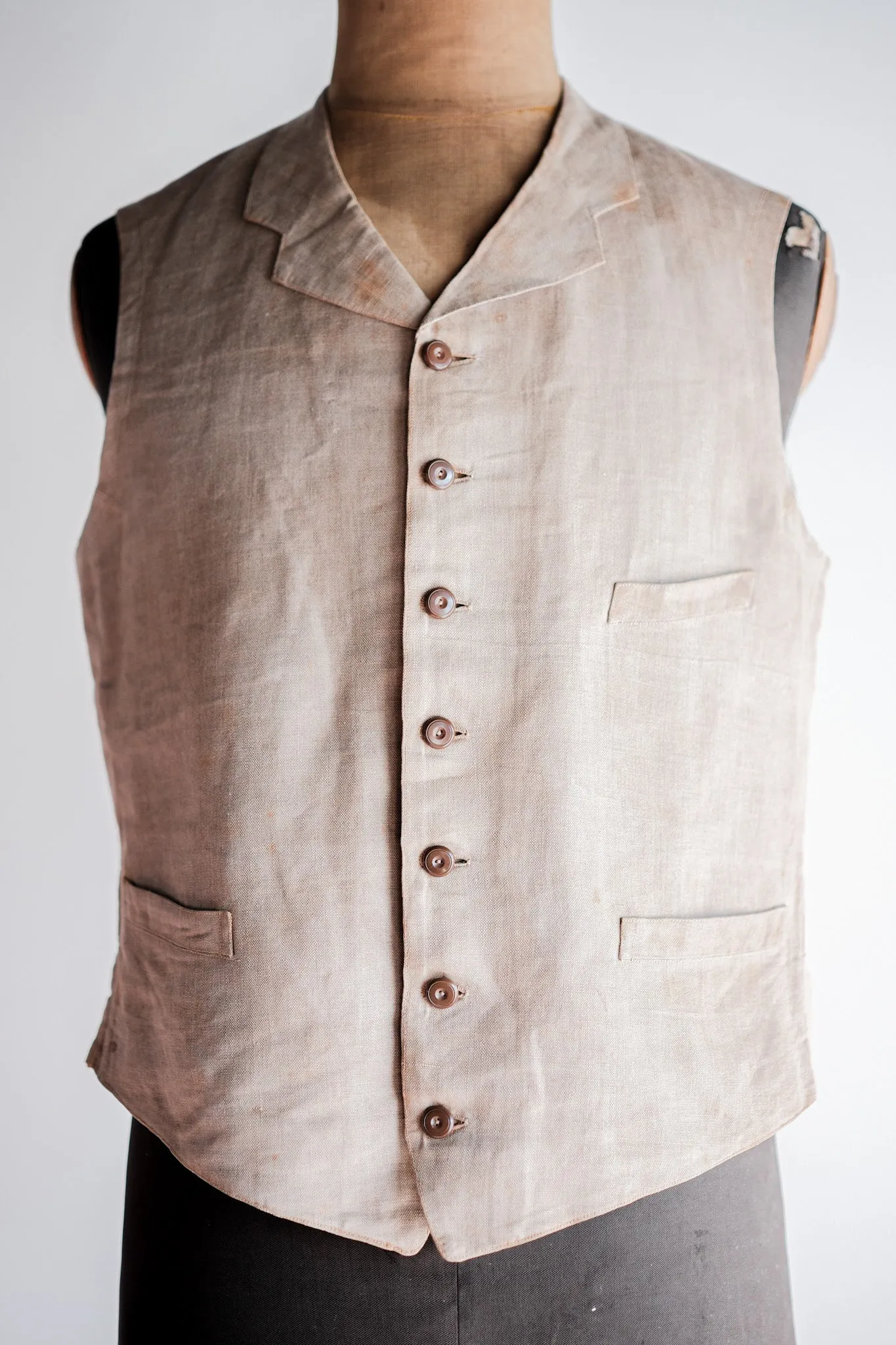 【~40's】French Vintage Linen Work Gilet