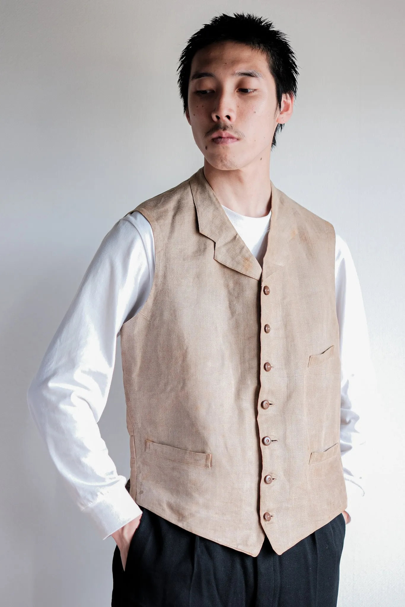 【~40's】French Vintage Linen Work Gilet