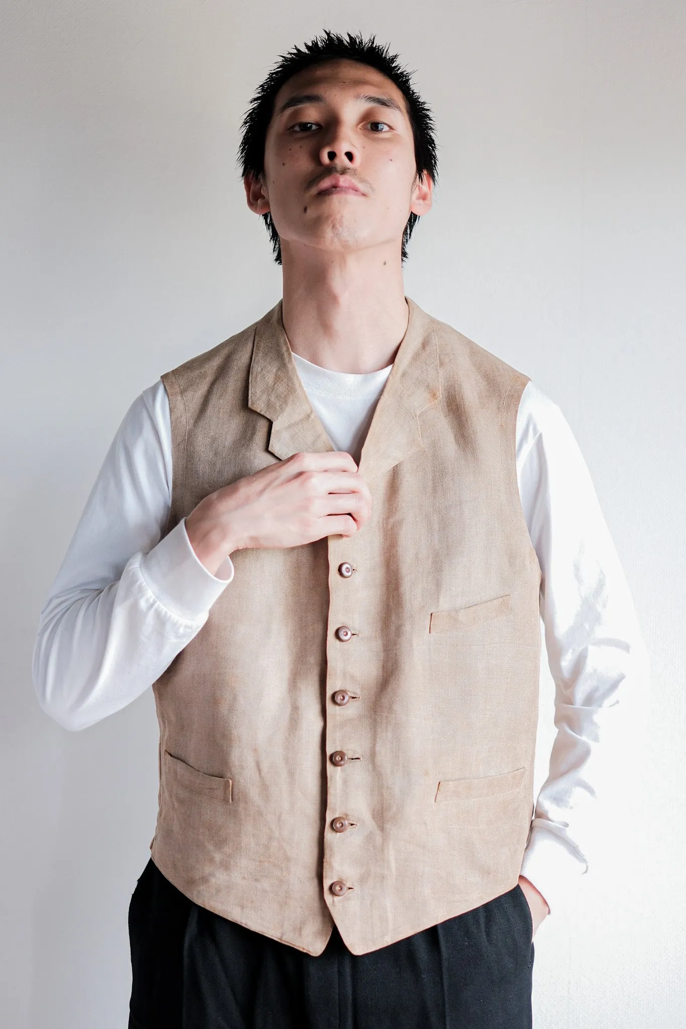 【~40's】French Vintage Linen Work Gilet