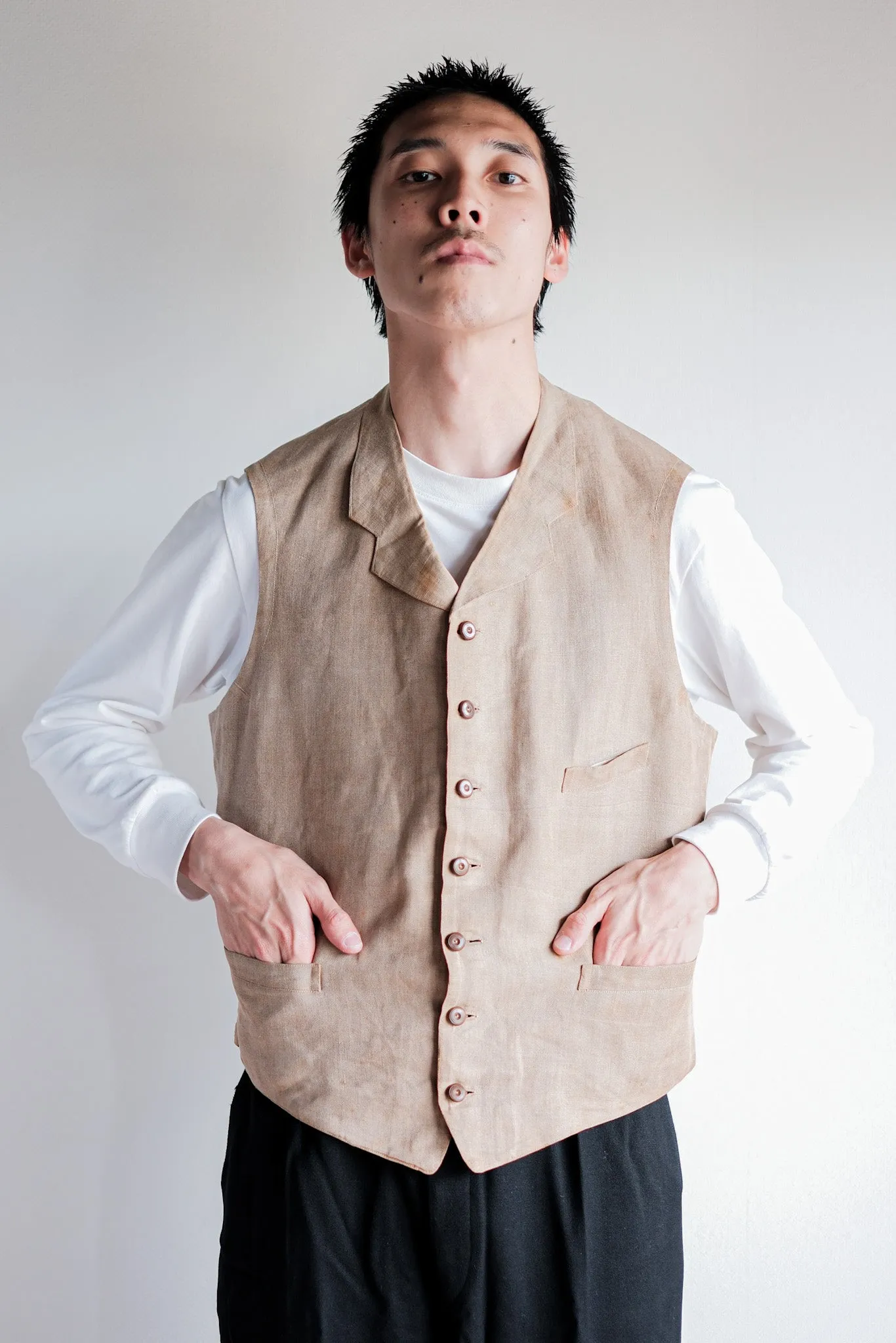 【~40's】French Vintage Linen Work Gilet