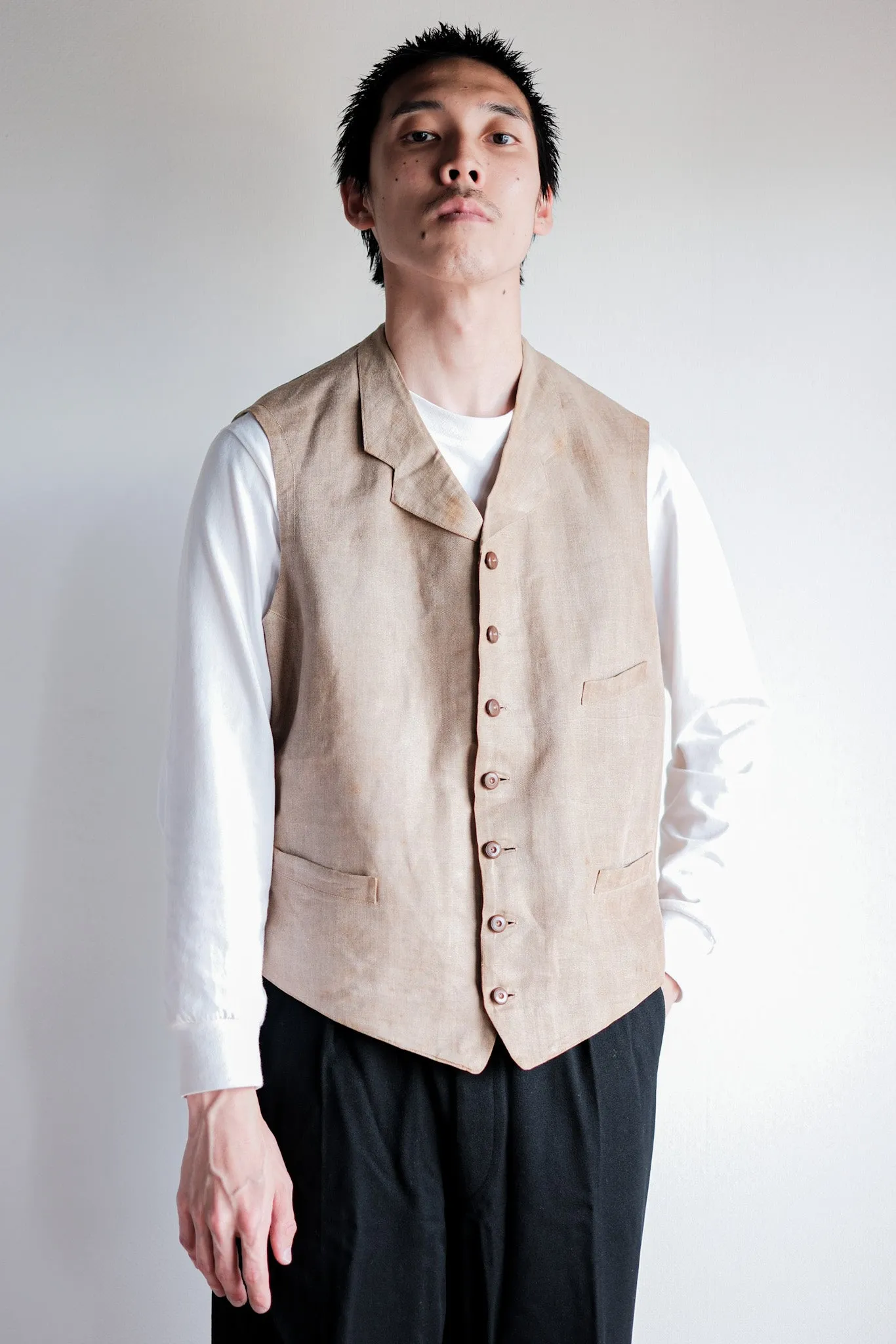 【~40's】French Vintage Linen Work Gilet