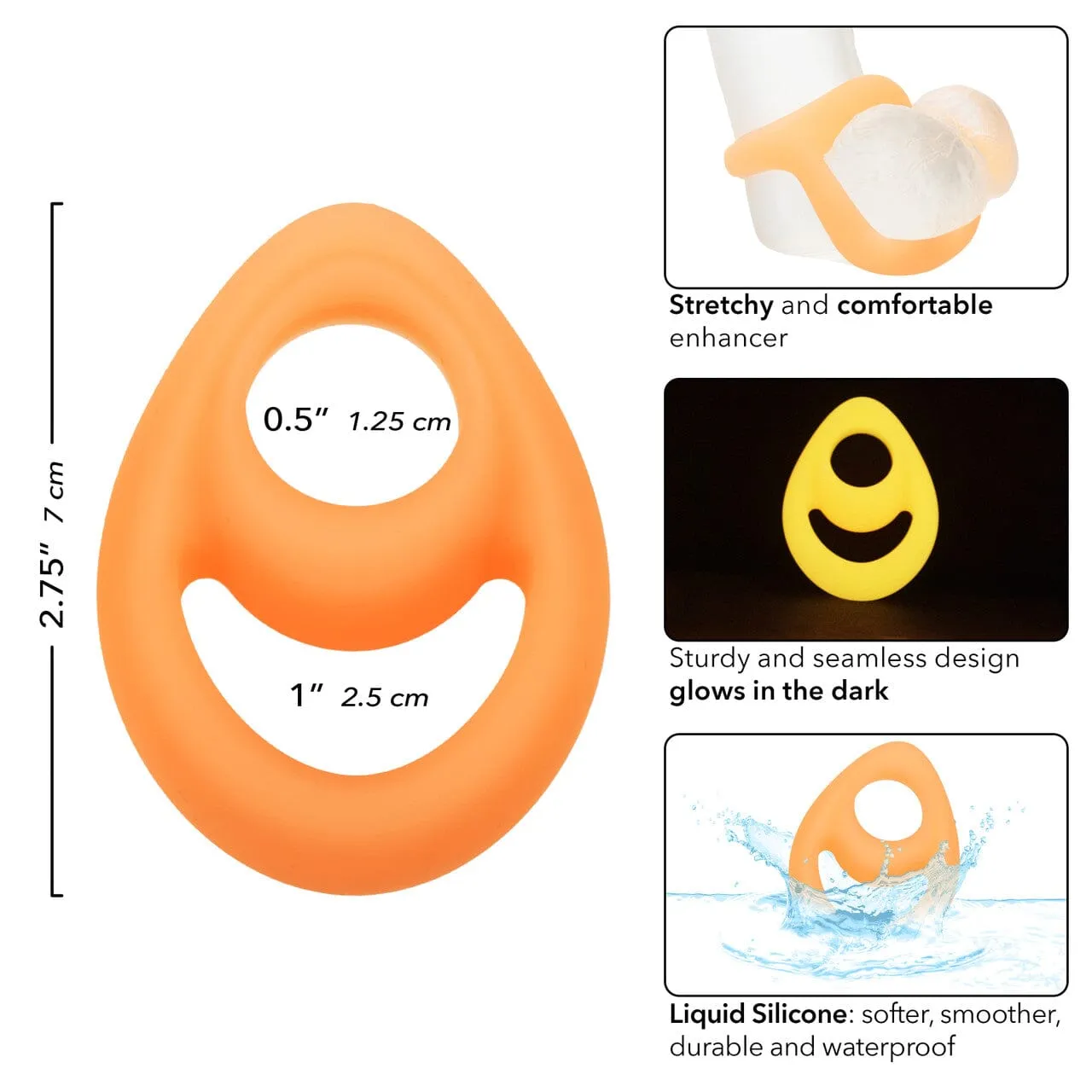 Alpha Teardrop Glow-in-the-Dark Penis & Testicles Ring, Soft Silicone