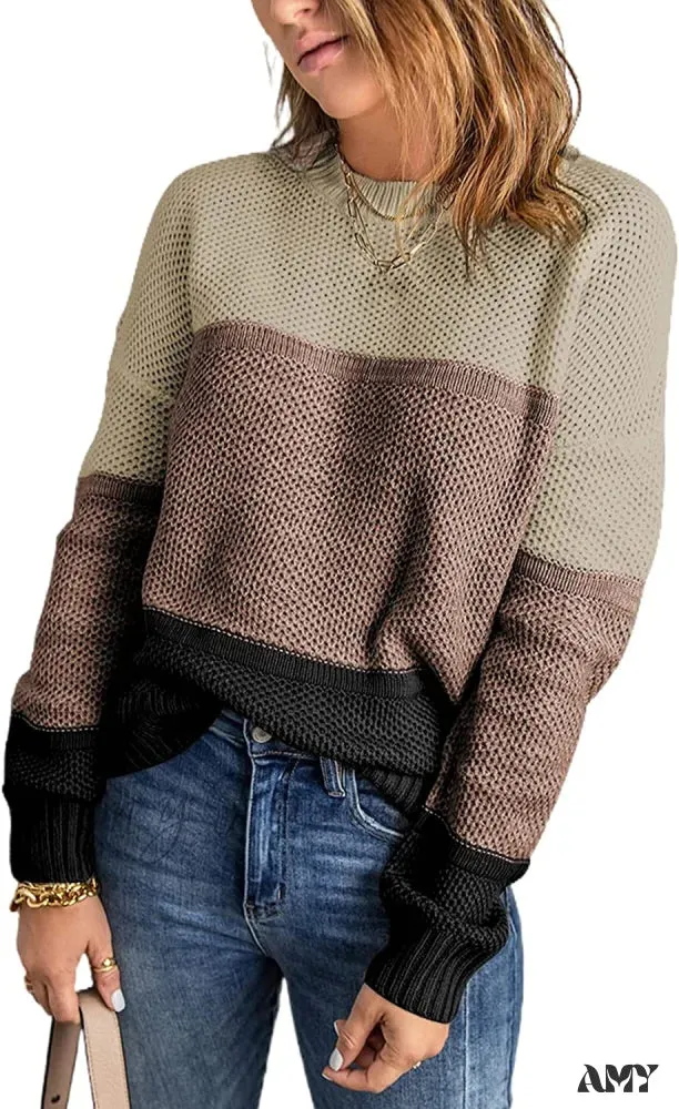 Amy Fashion - Womens Long Sleeve Crewneck Pullover Knit Jumper Tops