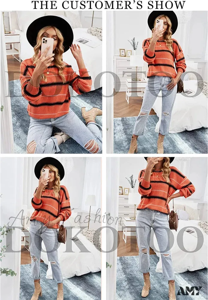 Amy Fashion - Womens Long Sleeve Crewneck Pullover Knit Jumper Tops