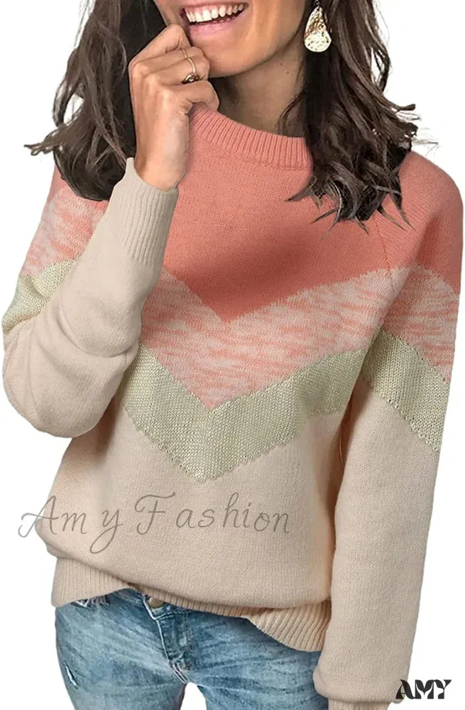 Amy Fashion - Womens Long Sleeve Crewneck Pullover Knit Jumper Tops