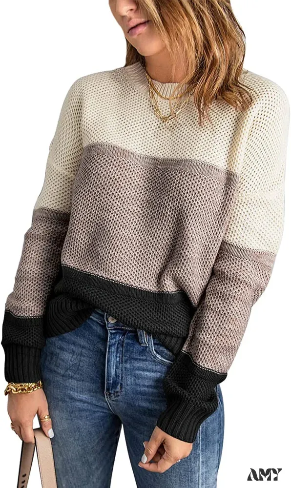 Amy Fashion - Womens Long Sleeve Crewneck Pullover Knit Jumper Tops