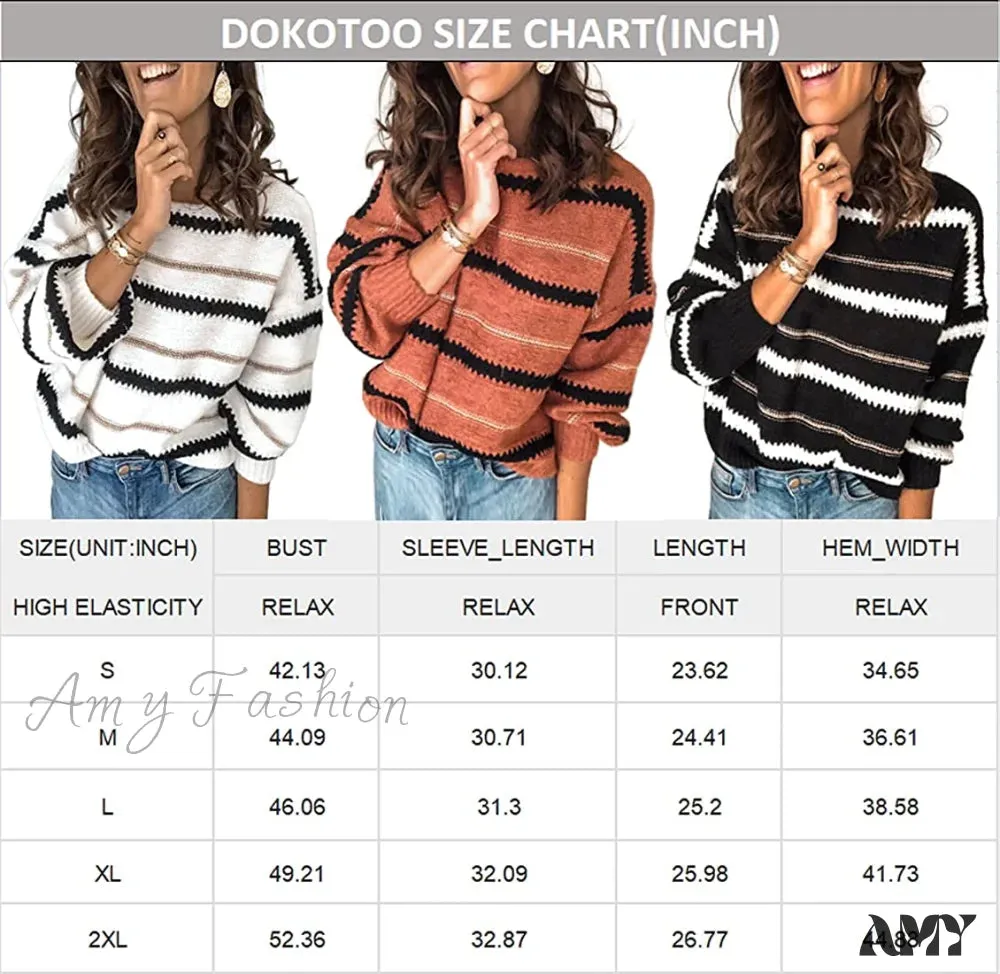 Amy Fashion - Womens Long Sleeve Crewneck Pullover Knit Jumper Tops