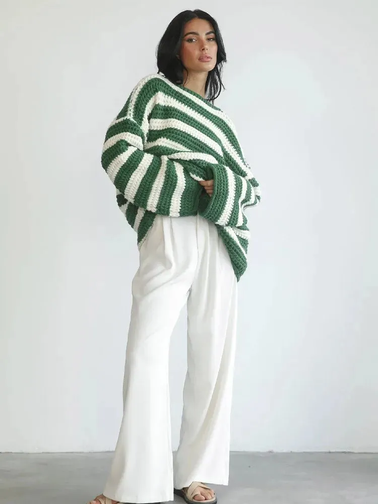 Anneli Striped Knit Oversized Sweater