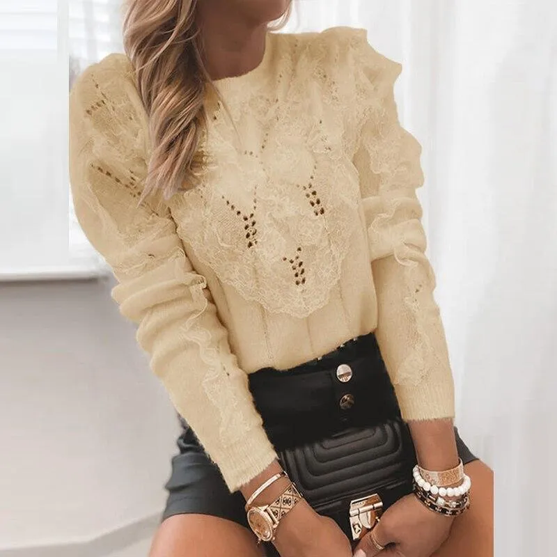 Autumn Embroidery Crochet Lace Sweater