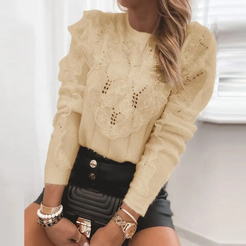 Autumn Embroidery Crochet Lace Sweater