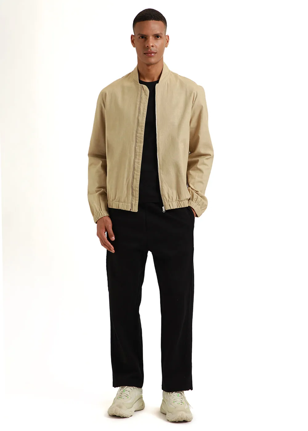 Beige Bomber Linen Jacket