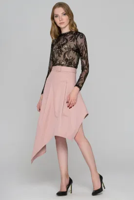 Black Lace Blush Asymmetric Skirt Dress Set