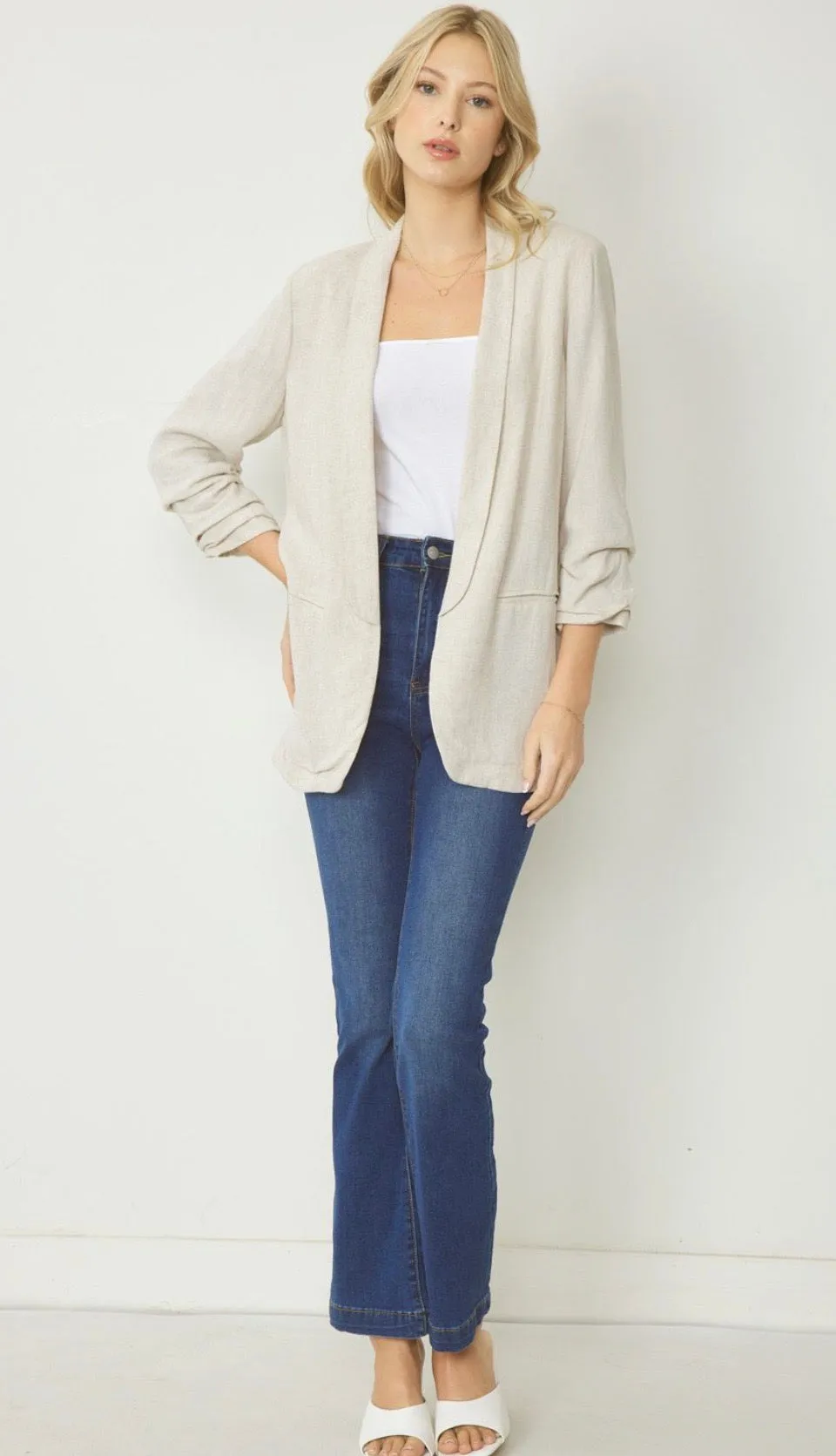 Blake Shirred Sleeve Blazer Oat