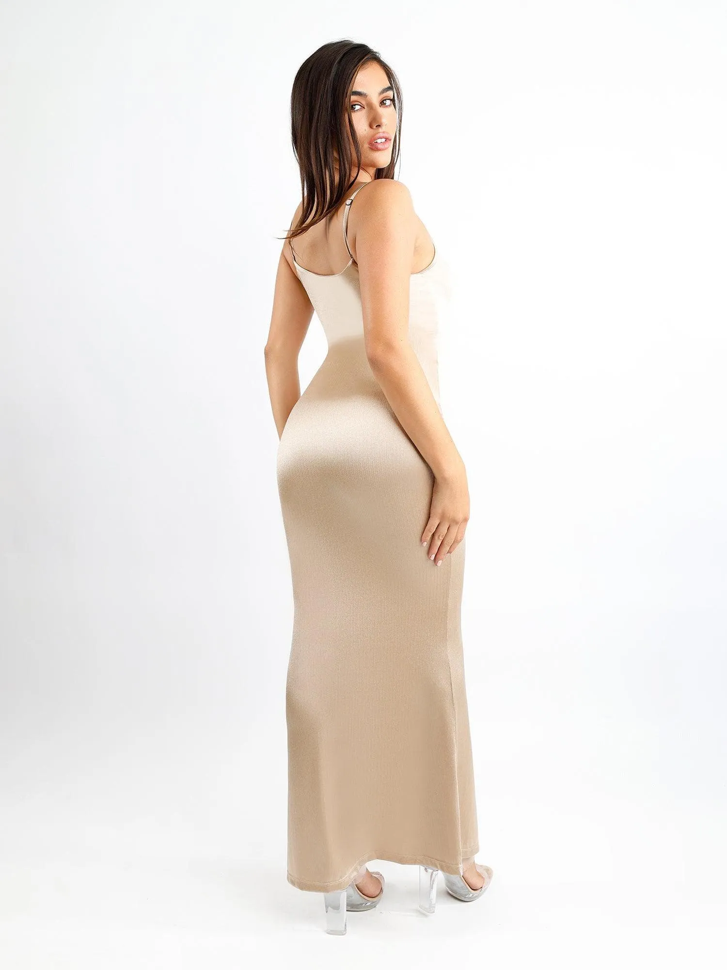 Built-In Shapewear Slip Shine Maxi Dress