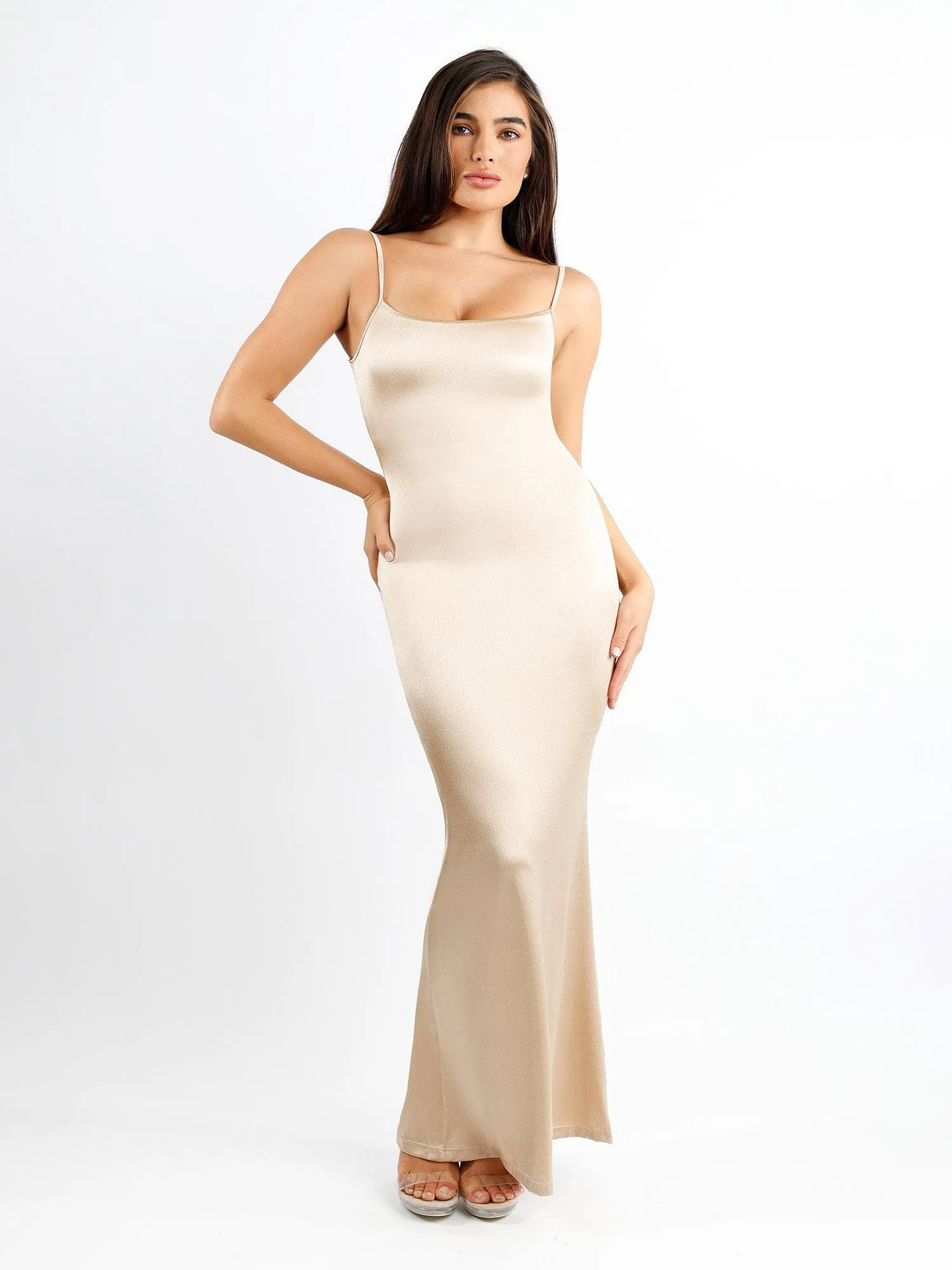 Built-In Shapewear Slip Shine Maxi Dress