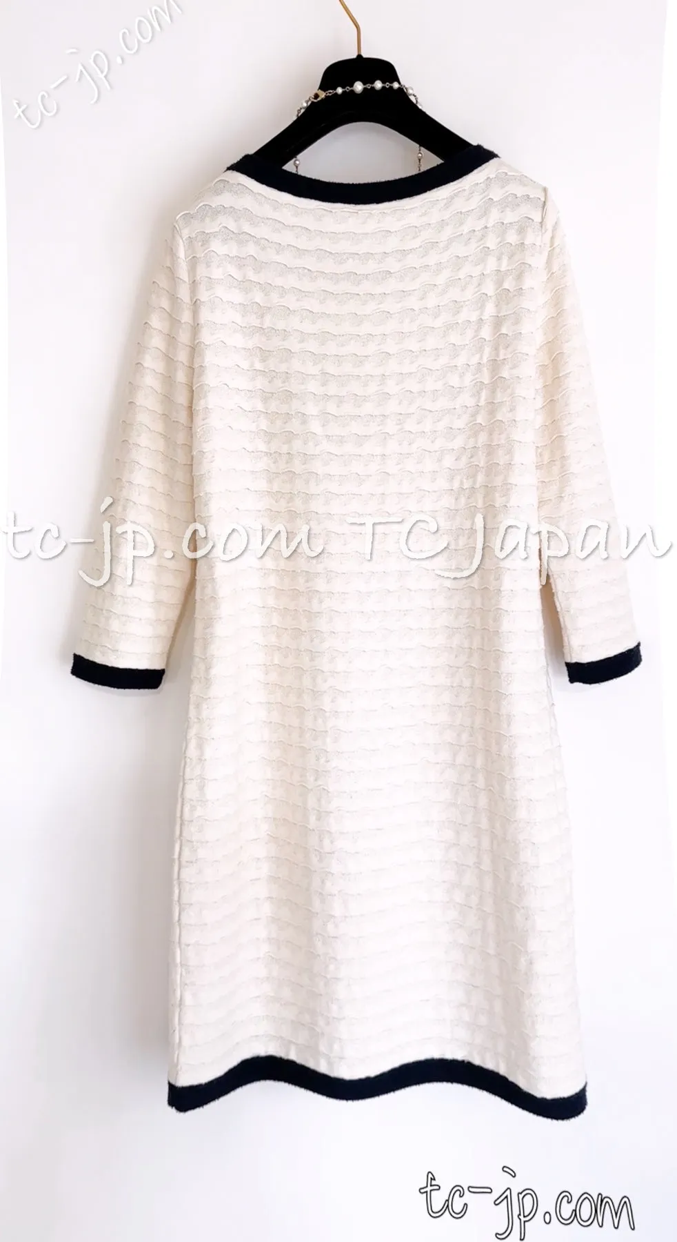 CHANEL 12C Ivory Cotton Cashmere Knit Dress 38 シャネル アイボリー ジャージ カシミア混 コットン ニット ワンピース 即発