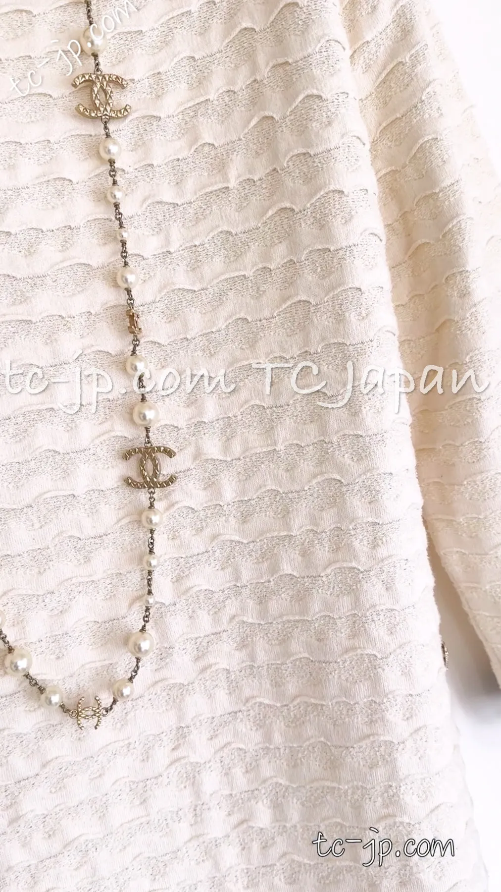 CHANEL 12C Ivory Cotton Cashmere Knit Dress 38 シャネル アイボリー ジャージ カシミア混 コットン ニット ワンピース 即発