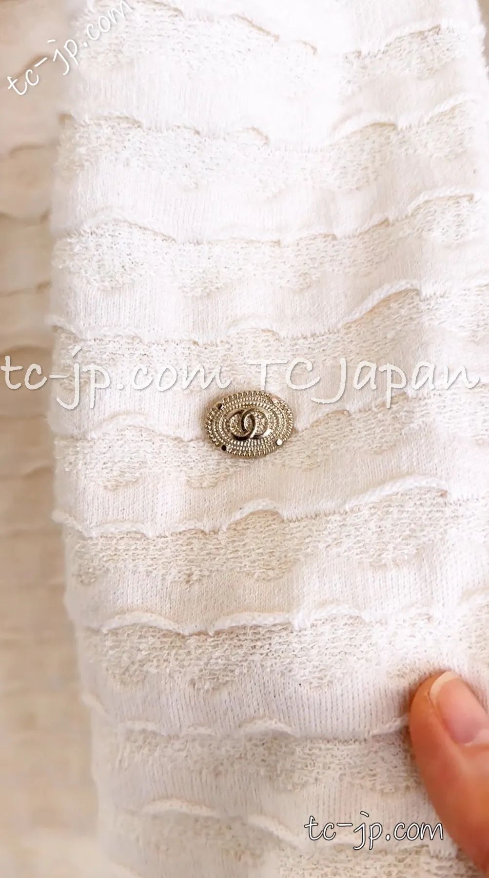 CHANEL 12C Ivory Cotton Cashmere Knit Dress 38 シャネル アイボリー ジャージ カシミア混 コットン ニット ワンピース 即発