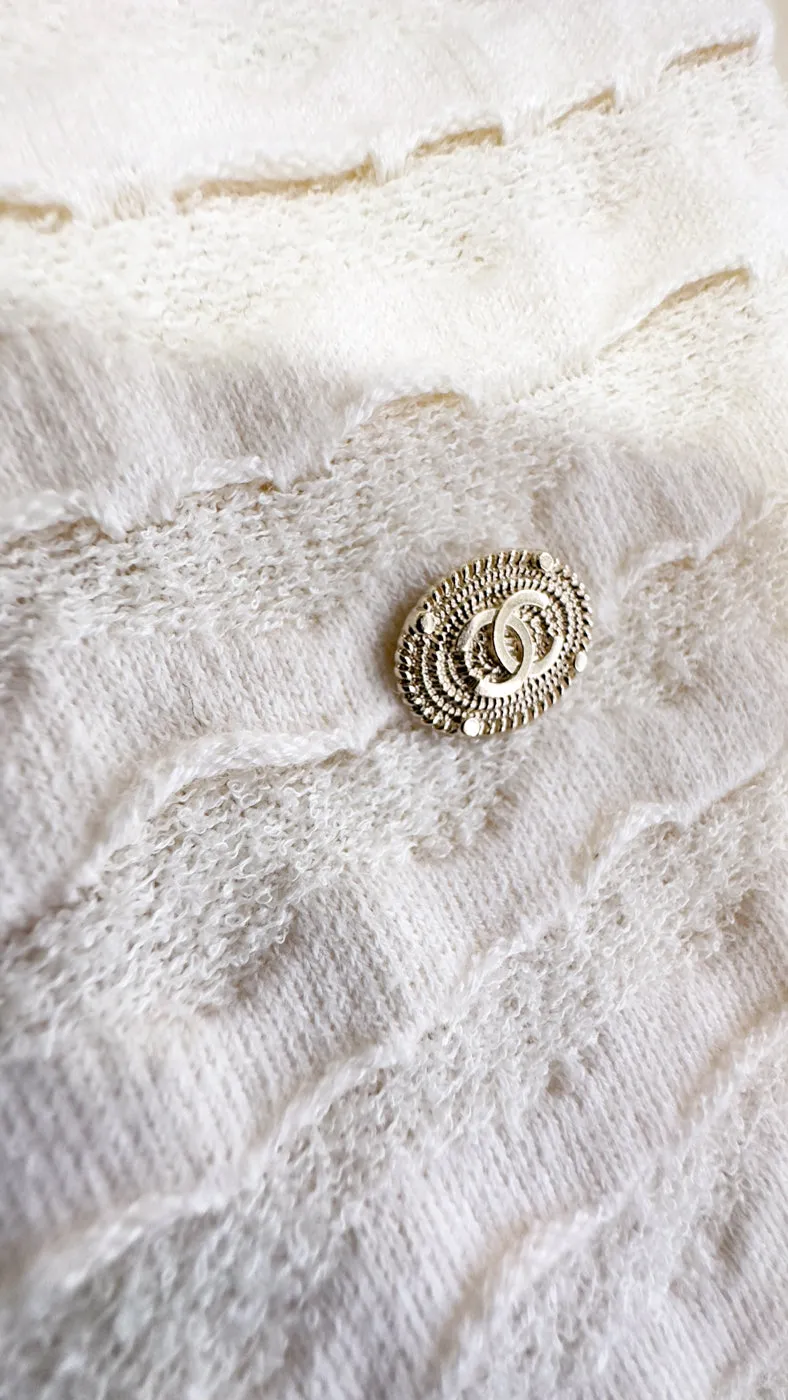 CHANEL 12C Ivory Cotton Cashmere Knit Dress 38 シャネル アイボリー ジャージ カシミア混 コットン ニット ワンピース 即発