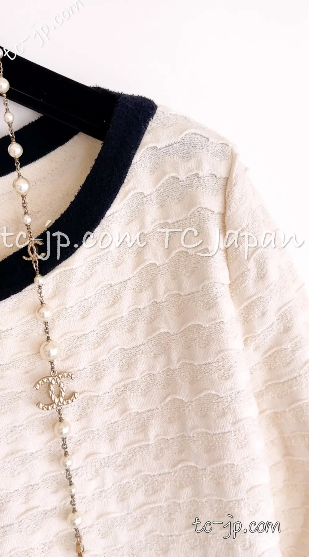 CHANEL 12C Ivory Cotton Cashmere Knit Dress 38 シャネル アイボリー ジャージ カシミア混 コットン ニット ワンピース 即発