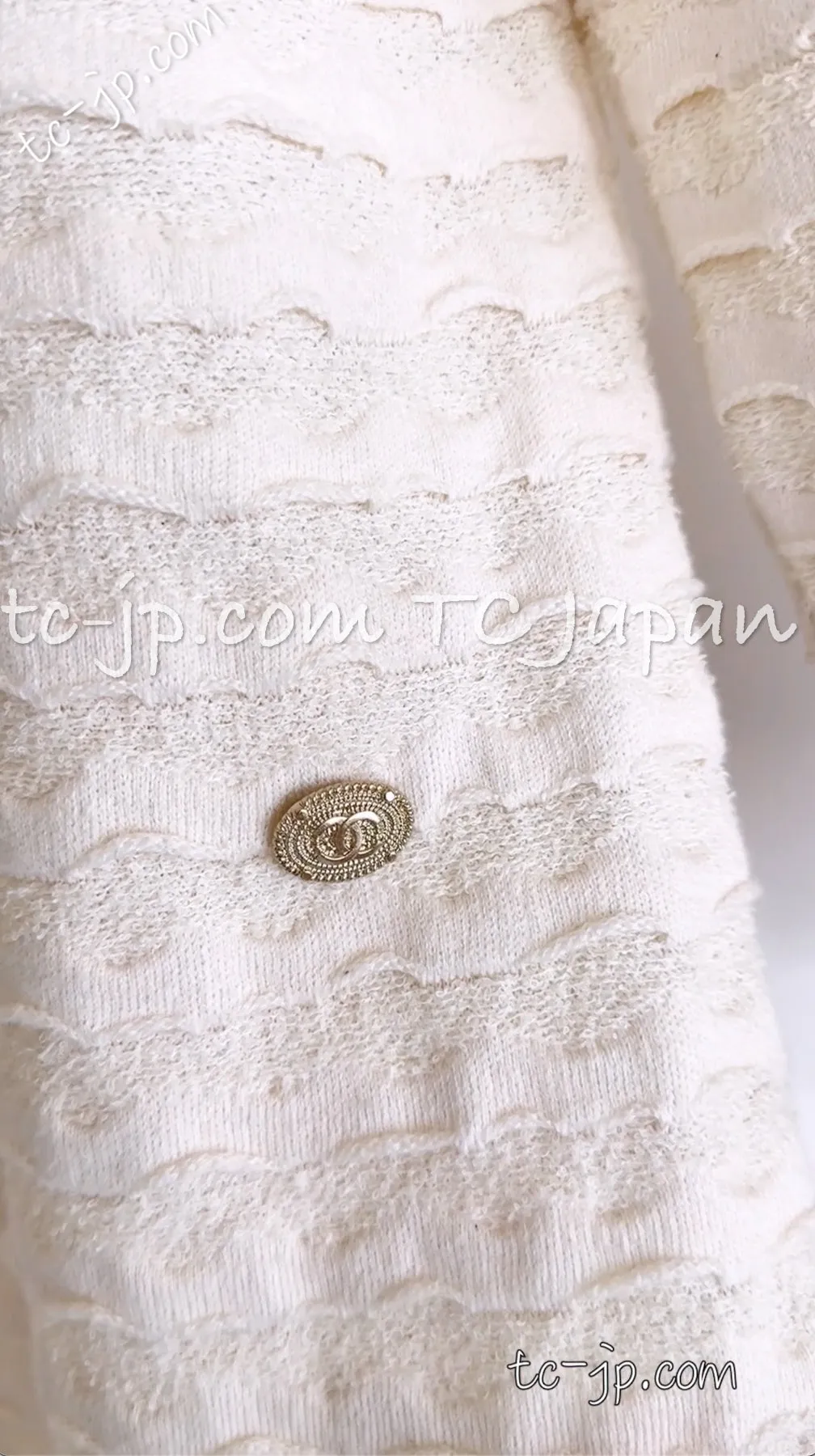 CHANEL 12C Ivory Cotton Cashmere Knit Dress 38 シャネル アイボリー ジャージ カシミア混 コットン ニット ワンピース 即発