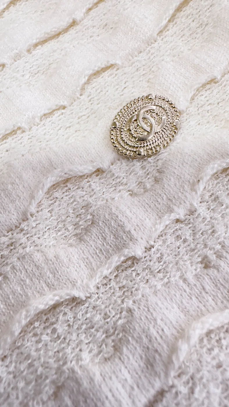 CHANEL 12C Ivory Cotton Cashmere Knit Dress 38 シャネル アイボリー ジャージ カシミア混 コットン ニット ワンピース 即発