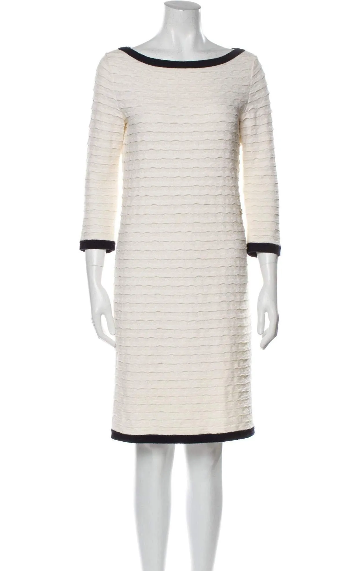 CHANEL 12C Ivory Cotton Cashmere Knit Dress 38 シャネル アイボリー ジャージ カシミア混 コットン ニット ワンピース 即発