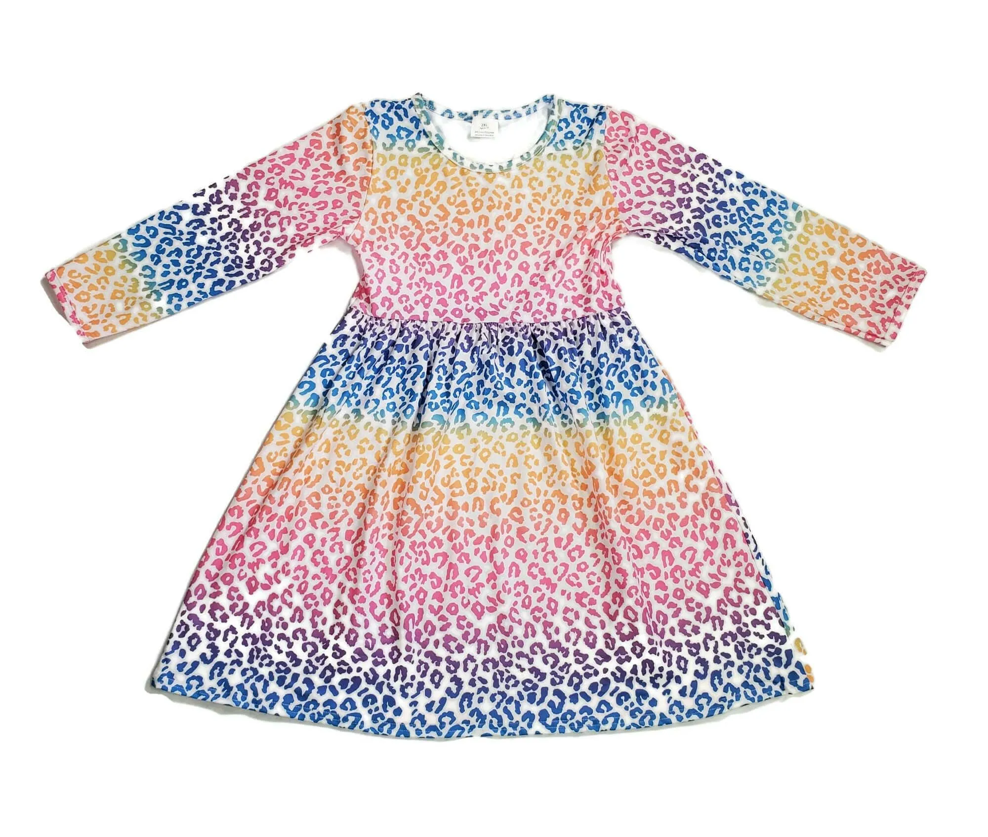 Cheetah Rainbow Long Sleeve Milk Silk Dress