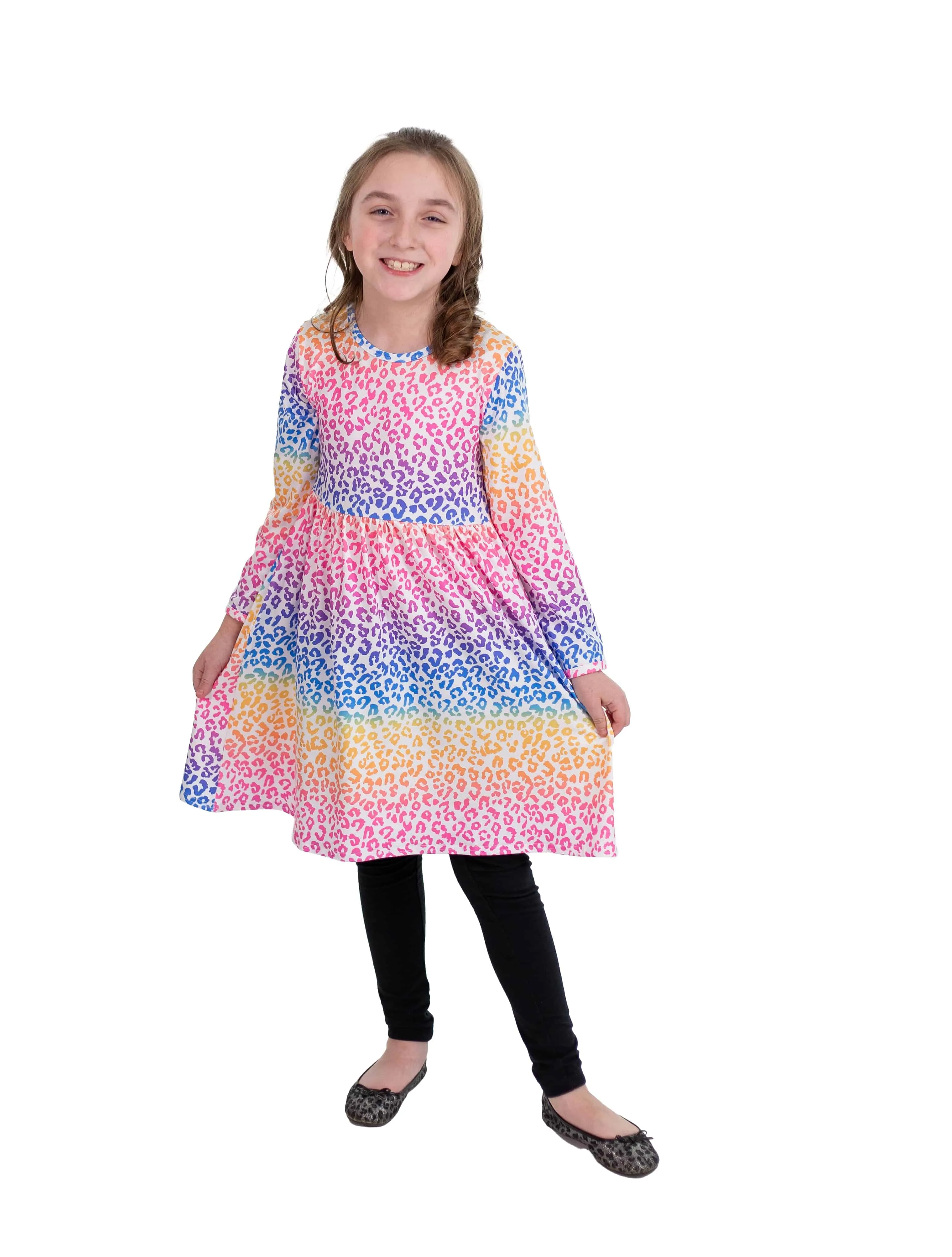 Cheetah Rainbow Long Sleeve Milk Silk Dress