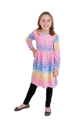 Cheetah Rainbow Long Sleeve Milk Silk Dress