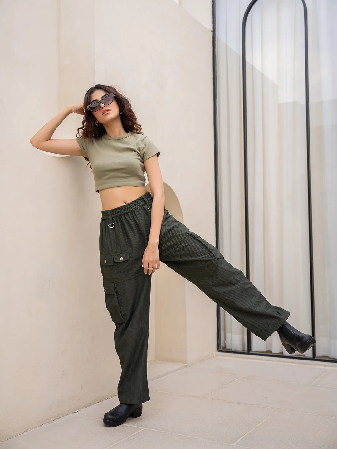 Corduroy Dark Green Cargo Pants