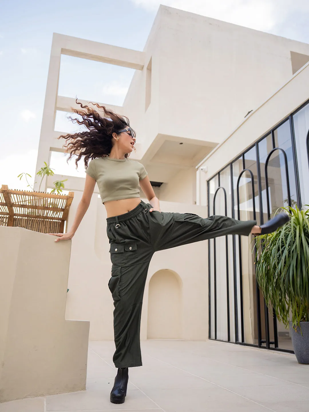 Corduroy Dark Green Cargo Pants