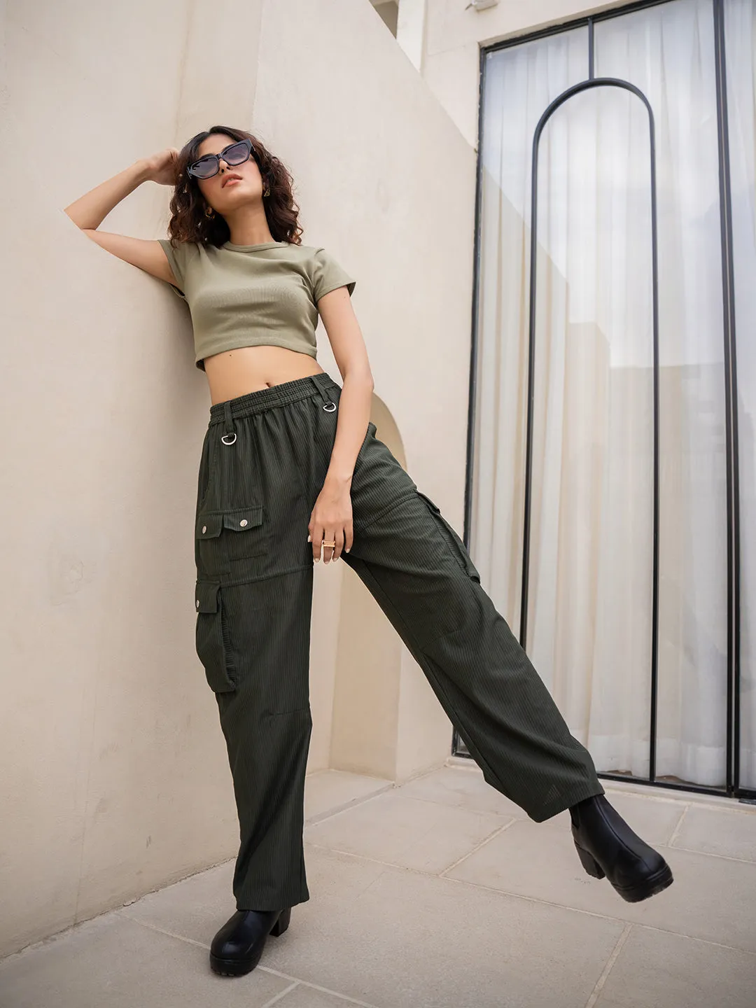 Corduroy Dark Green Cargo Pants