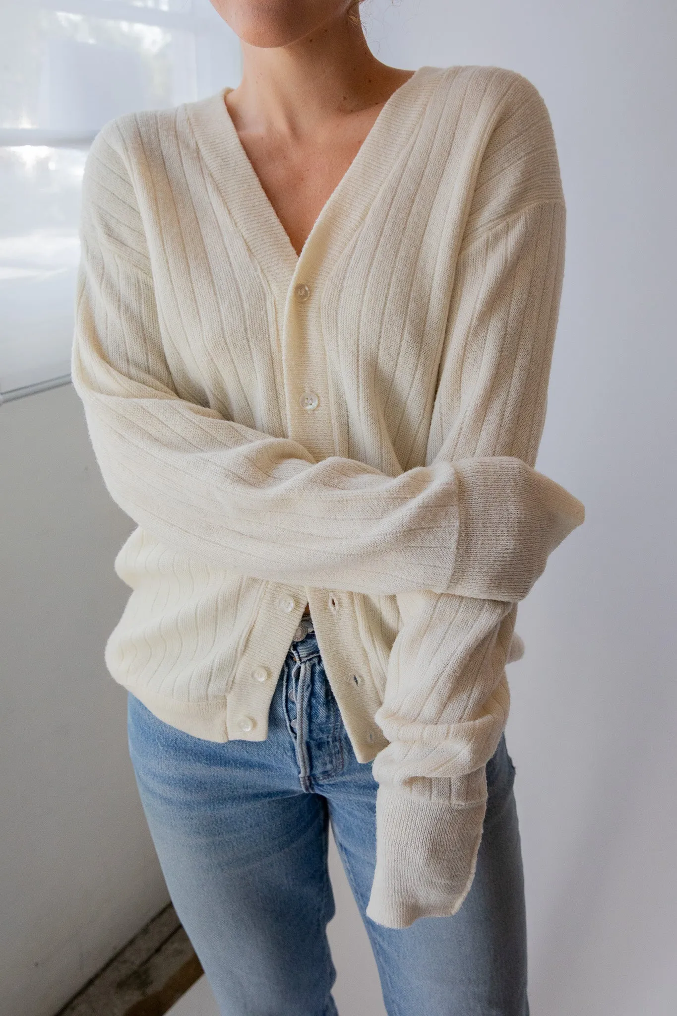 Cream Alpaca Ribbed Cardigan