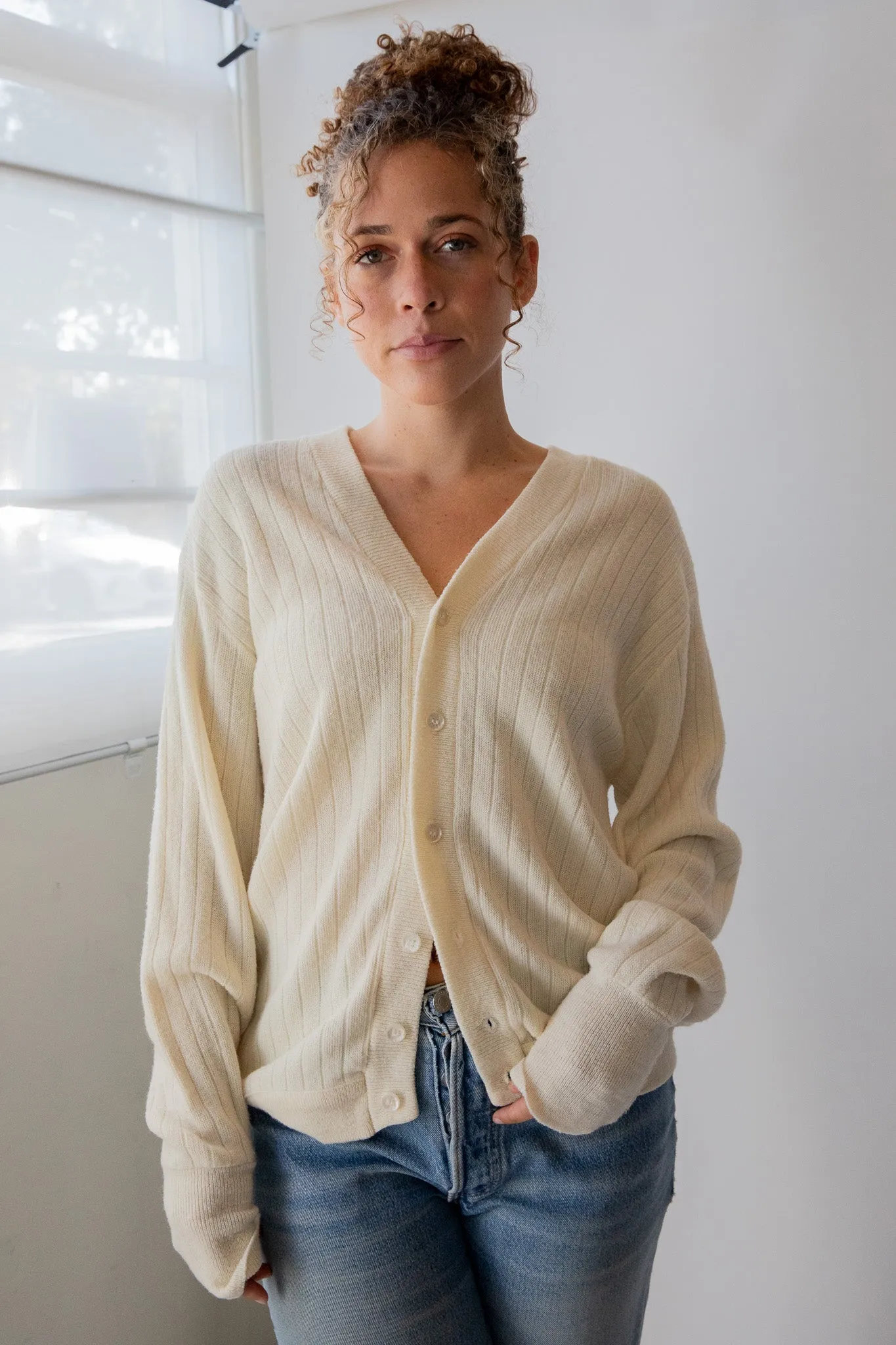 Cream Alpaca Ribbed Cardigan