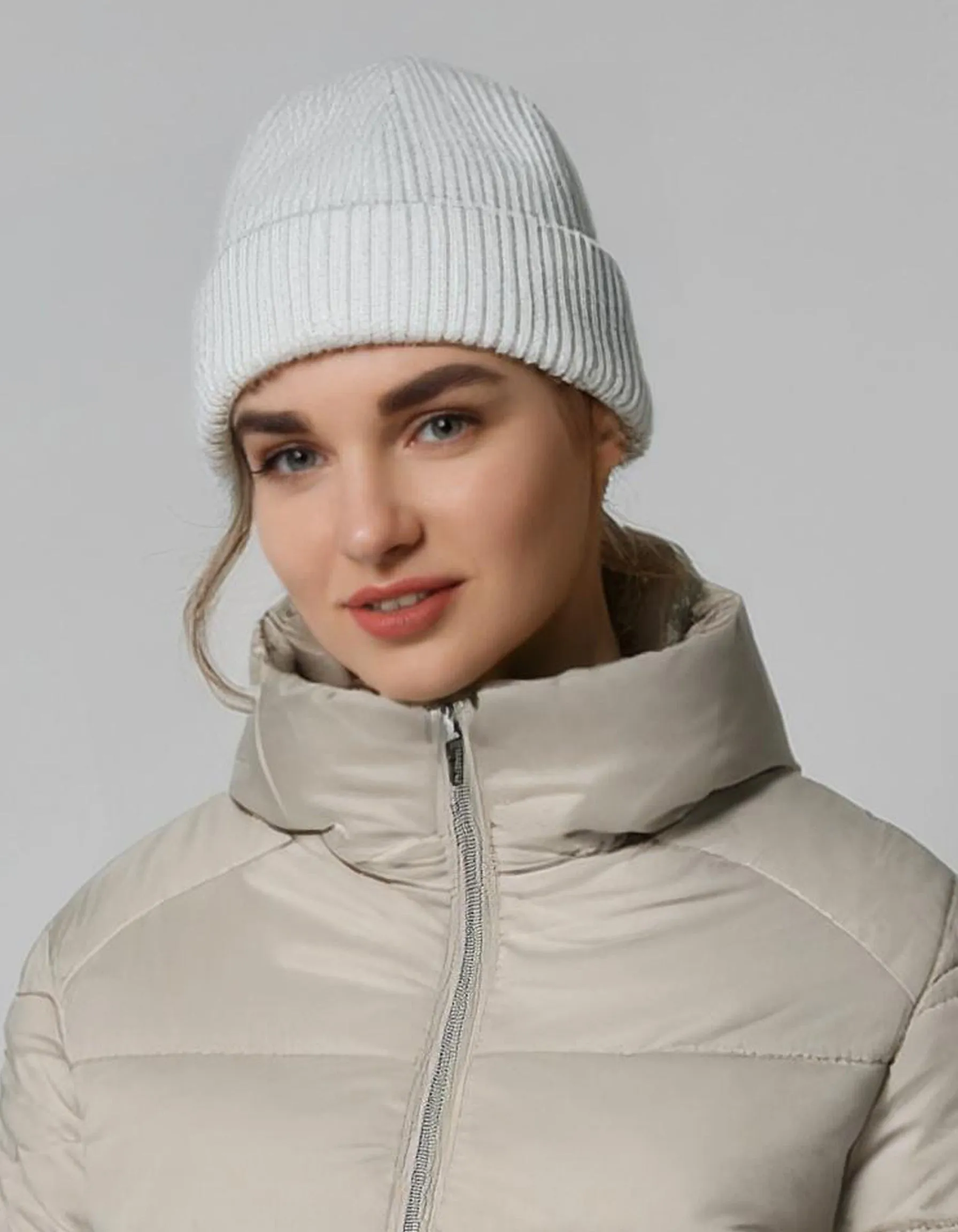 Cream Long-Line Hooded Puffer Jacket