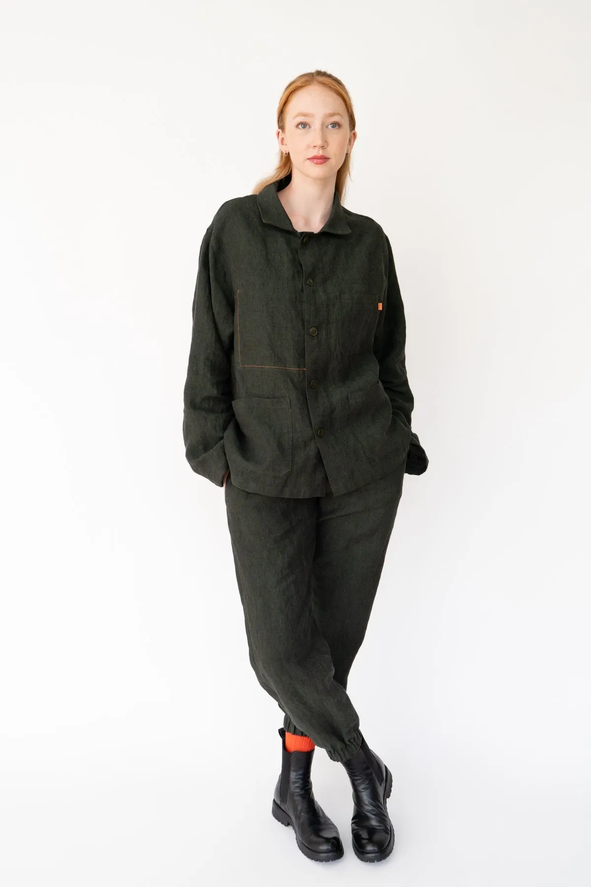 Dark Green Irish Linen Cuff Trouser