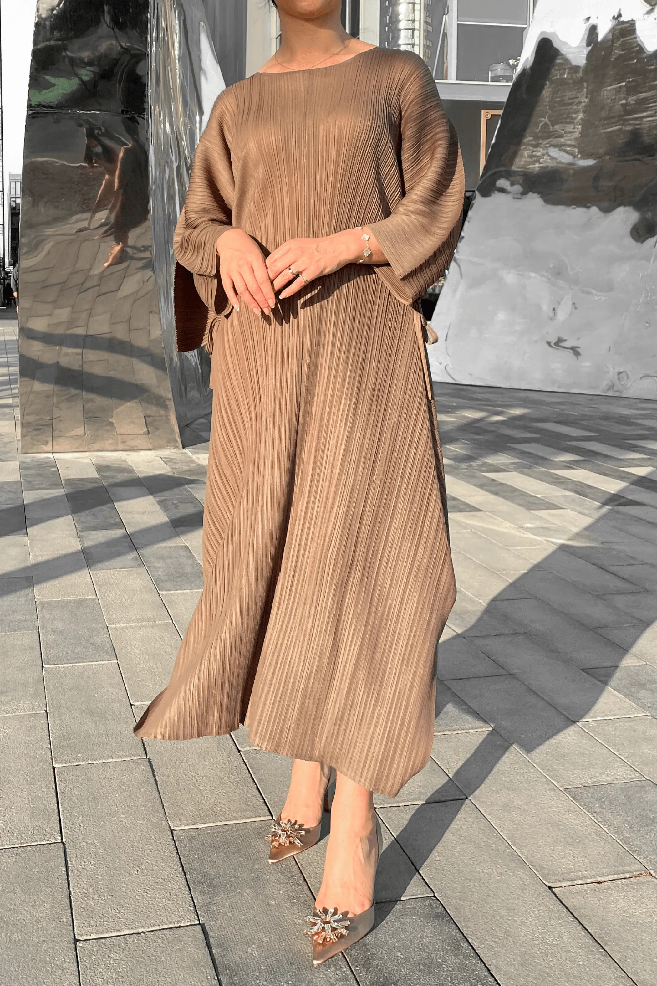 Divya Pleated Dress with Layered Sleeves