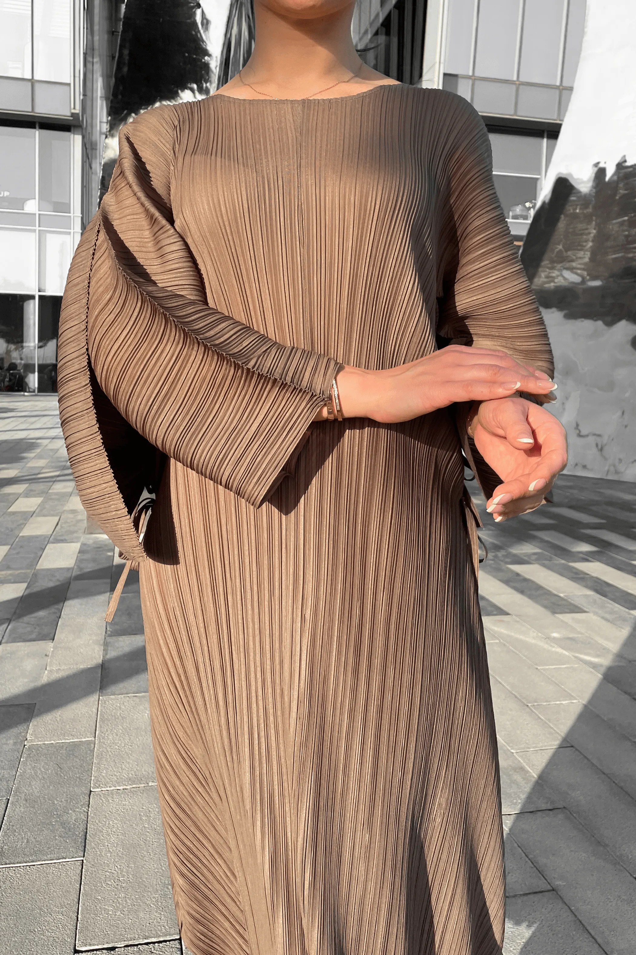 Divya Pleated Dress with Layered Sleeves