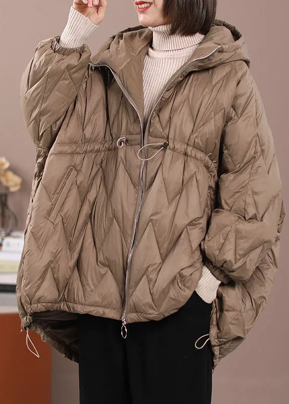 DIY Khaki Cinched Pockets Duck Down Winter down coat