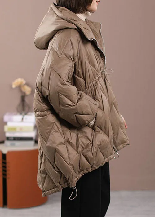 DIY Khaki Cinched Pockets Duck Down Winter down coat