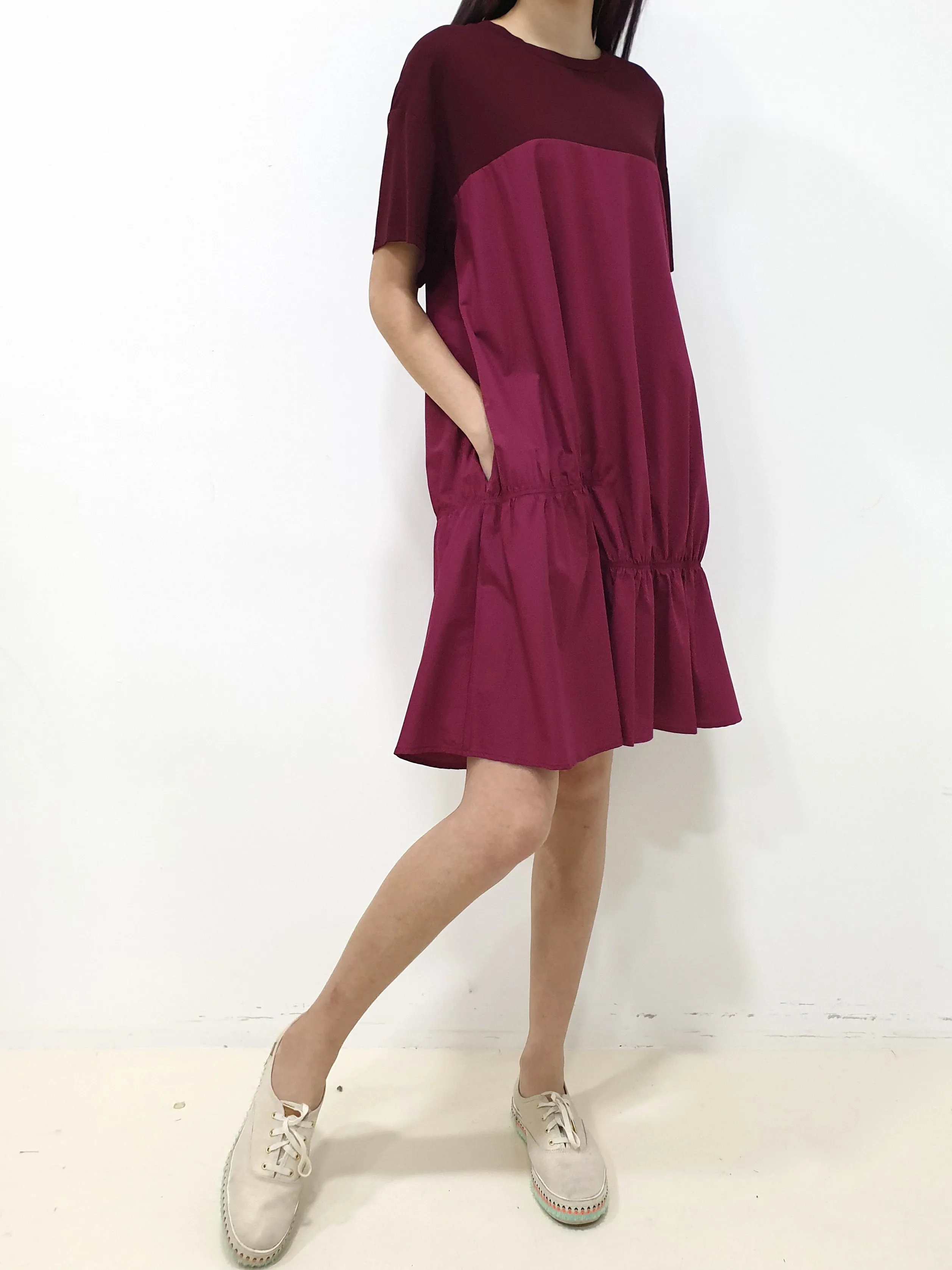 Duo Gather Casual Dress - Plum (Non-returnable)