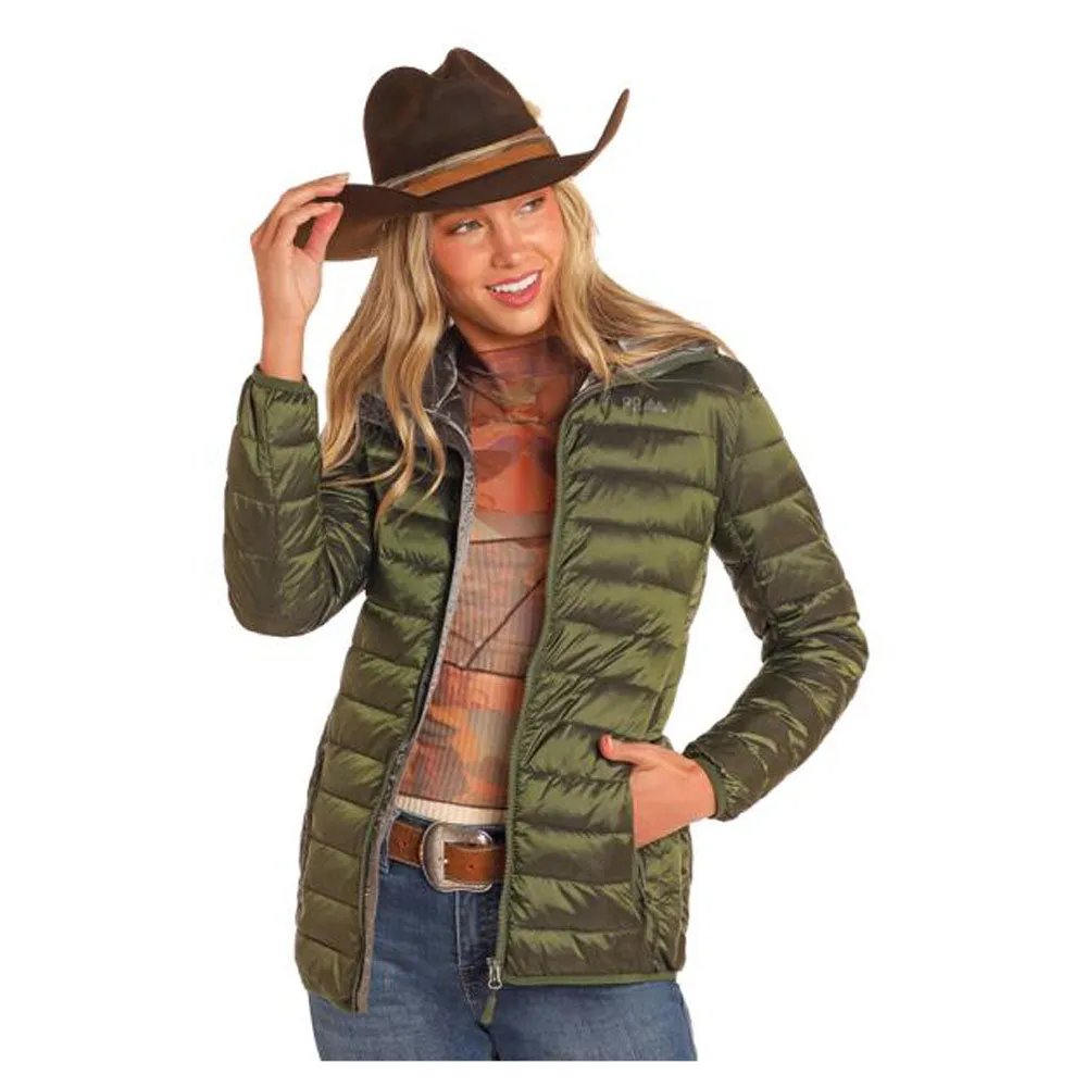 DW92C04159 Powder River Women's Hooded Puffer Jacket - Olive